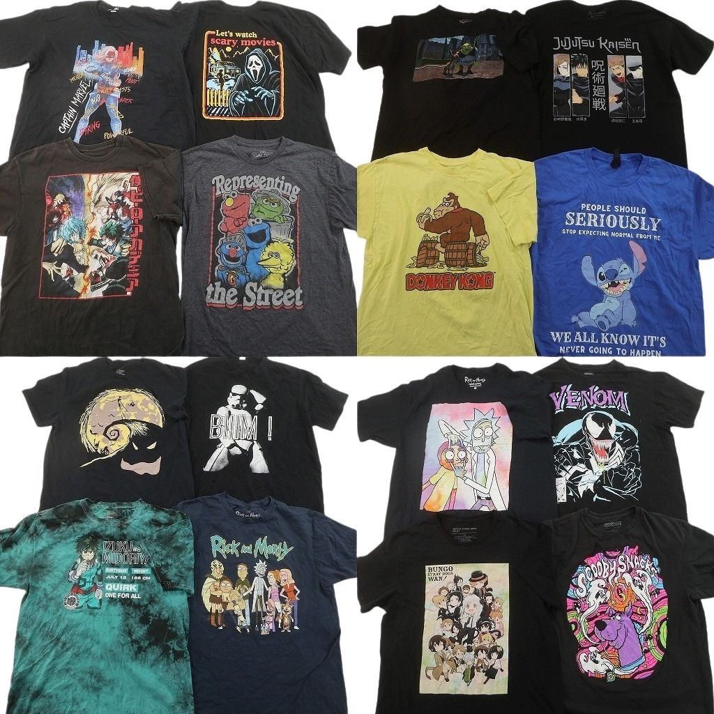 古着卸 まとめ売り キャラクター Tシャツ 16枚セット ( メンズ L ) スティッチ ドンキーコング ヒーローアカデミア 呪術廻戦 中古 NF7515