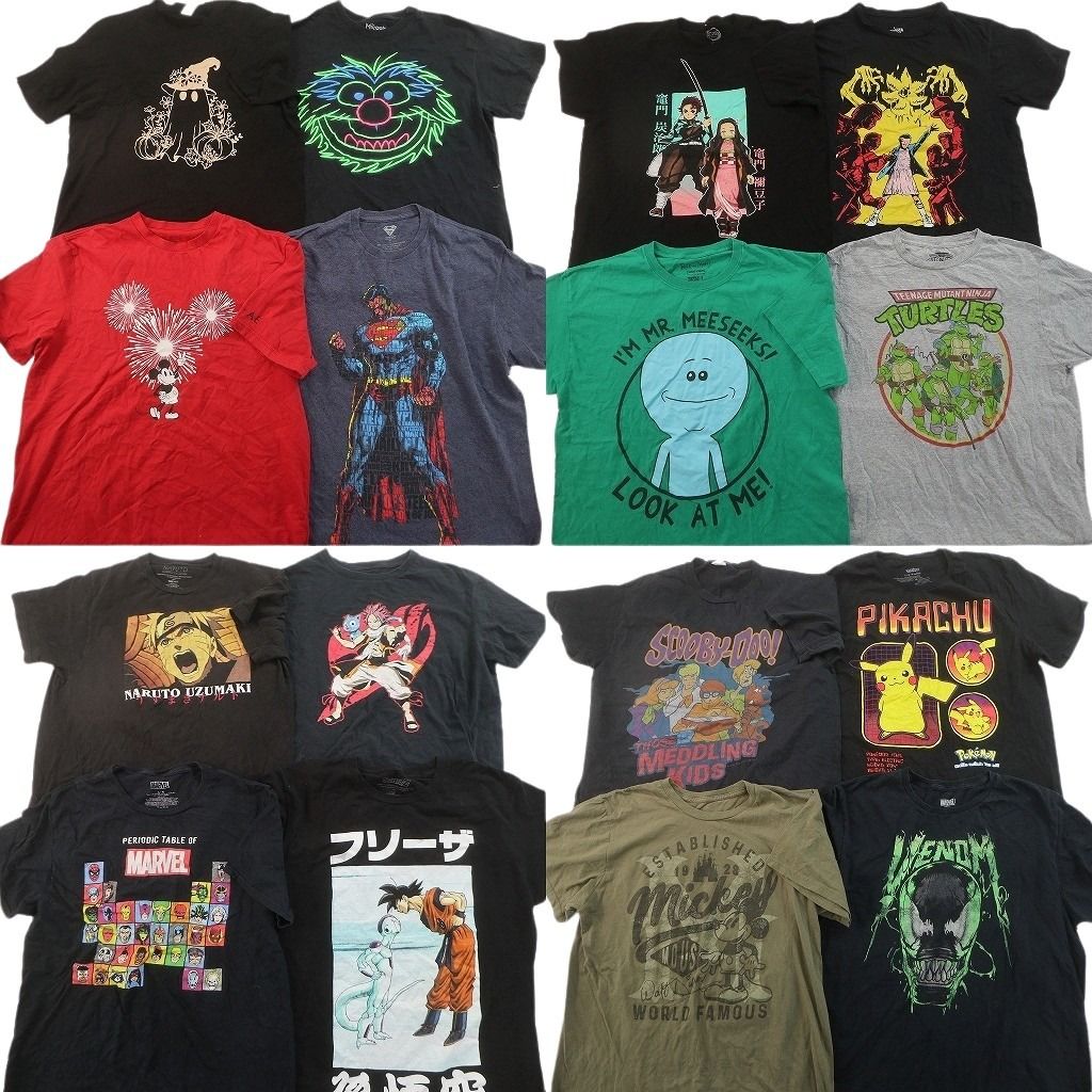 古着卸 まとめ売り キャラクター Tシャツ 16枚セット ( メンズ L ) スーパーマン ピカチュウ ミッキーマウス 孫悟空 中古 古着 NF7517 古着卸 まとめ売り キャラクター Tシャツ 16枚セット ( メンズ L