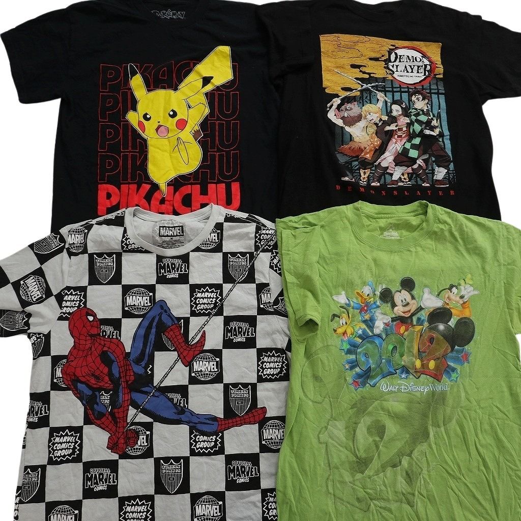 古着卸 まとめ売り キャラクター Tシャツ 16枚セット ( メンズ M ) スパイダーマン 鬼滅の刃 ミッキーマウス ピカチュウ 中古 古着 NF7521 古着卸 まとめ売り キャラクター Tシャツ 16枚セット ( メンズ M