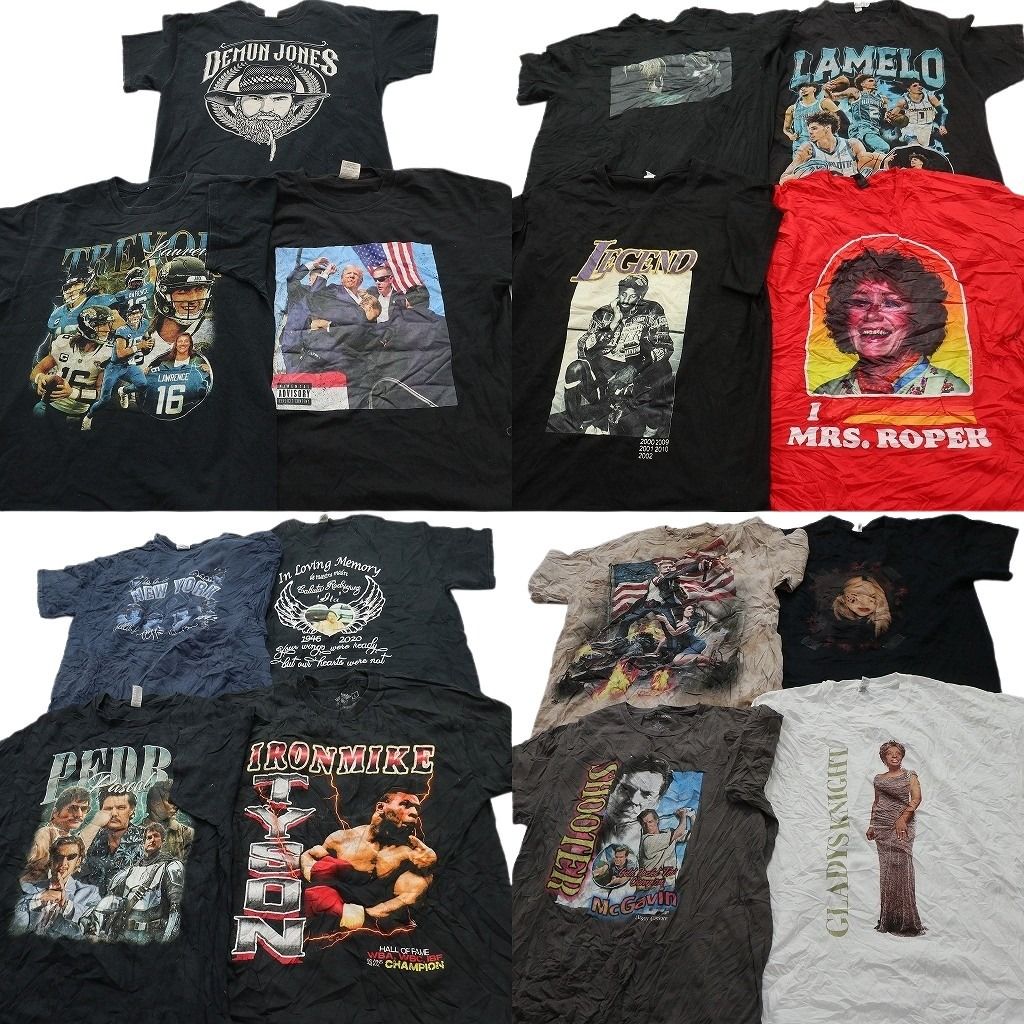 古着卸 まとめ売り 人物 Tシャツ 15枚セット ( メンズ Ｌ ) マイク・タイソン ペドロ・パスカル コービー・ブライアント 中古 古着 NF7561