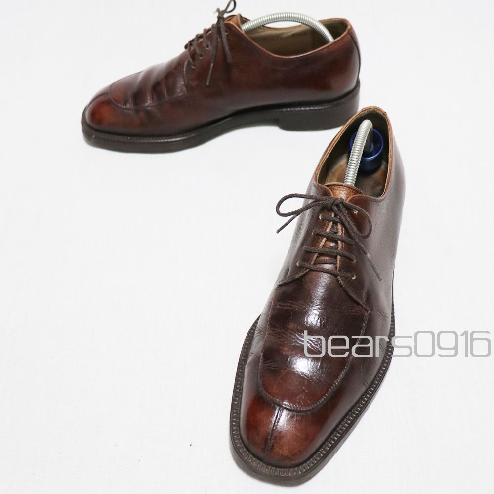 【サルヴァトーレフェラガモ】Uチップ メンズ 7 1/2 2E 25.5cm 良品 茶 Salvatore Ferragamo STUDIO イタリア製 1990年代 外羽根 しぼ革 ドレスシューズ