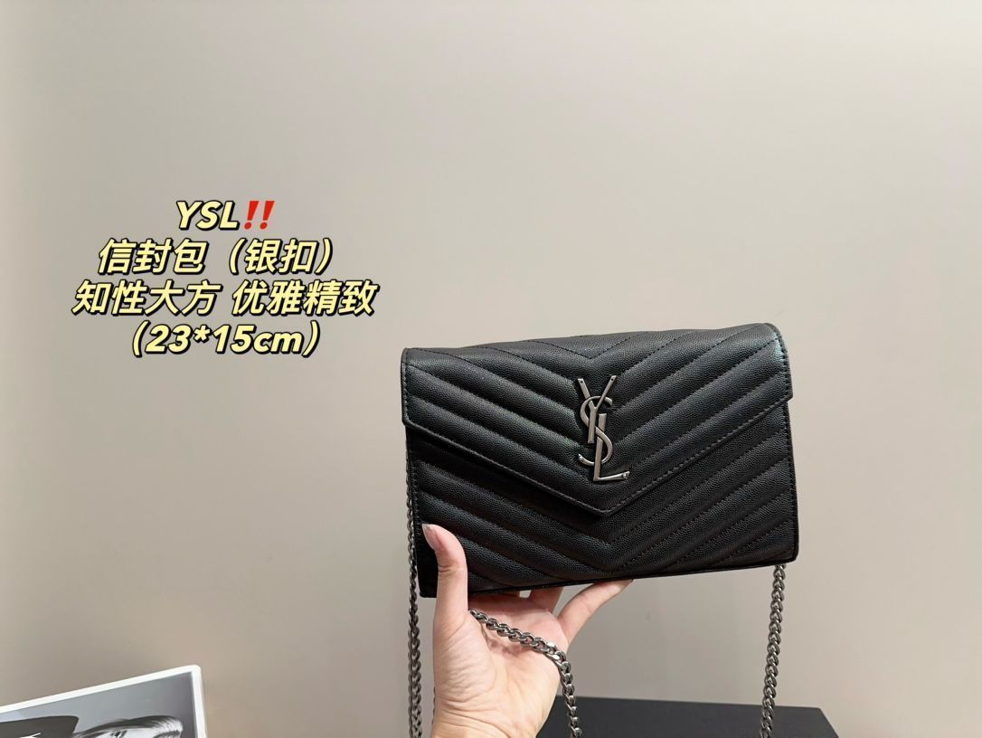 サンローラン YSL封筒バッグ（シルバーバックルショルダーバッグ、ハンドバッグ、ポーチ、レディース脇バッグ、すなわちハンドバッグバッグバッグ、財布、キーバッグ、ゼロ財布、ハンドバッグ、バッグ、ショルダーバッグ、