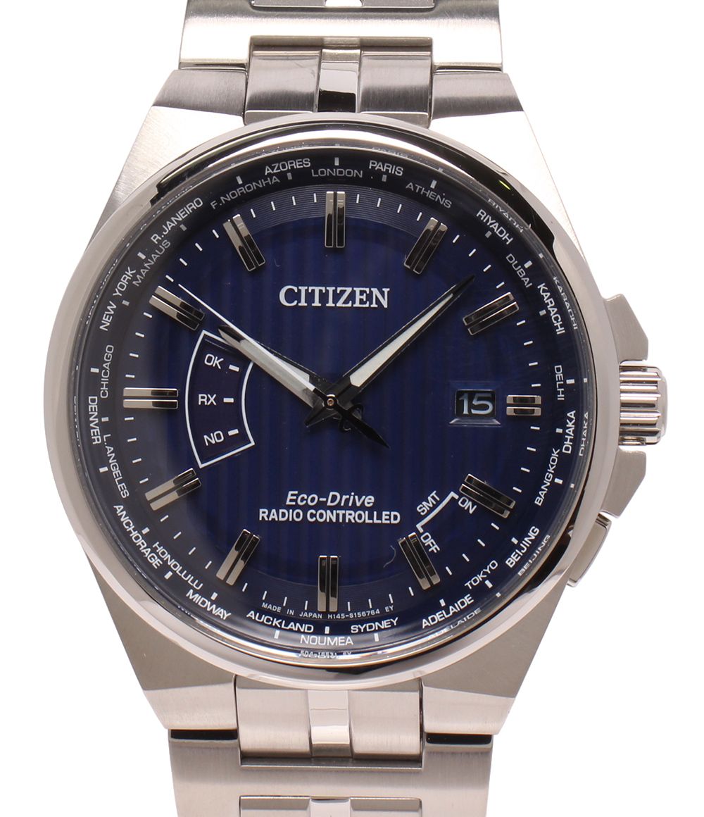 美品 シチズン 腕時計 電波ソーラー エコドライブ H145-S116643 ソーラー ブラック メンズ CITIZEN