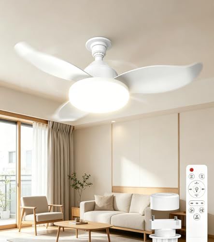 2026夏NEWデザイン シーリングファンライト 花びら型三枚羽根 LED ファン付き照明 天井扇風機 E26 無段階調光調色 3段階風速調節 照明とサーキュレーターを一体化した薄型シーリングファンライト LED・静音DCモーター・リモコン付 cd58ccfe
