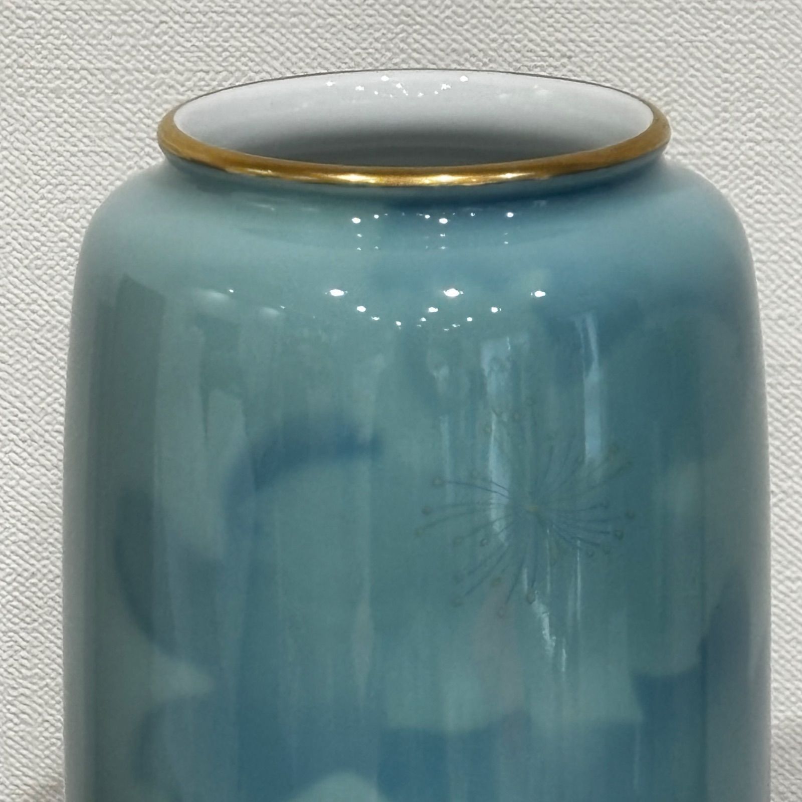 深川製磁 花器 花瓶 9号 色絵彩磁 ブルーフラワー 木箱付き 陶器 和風