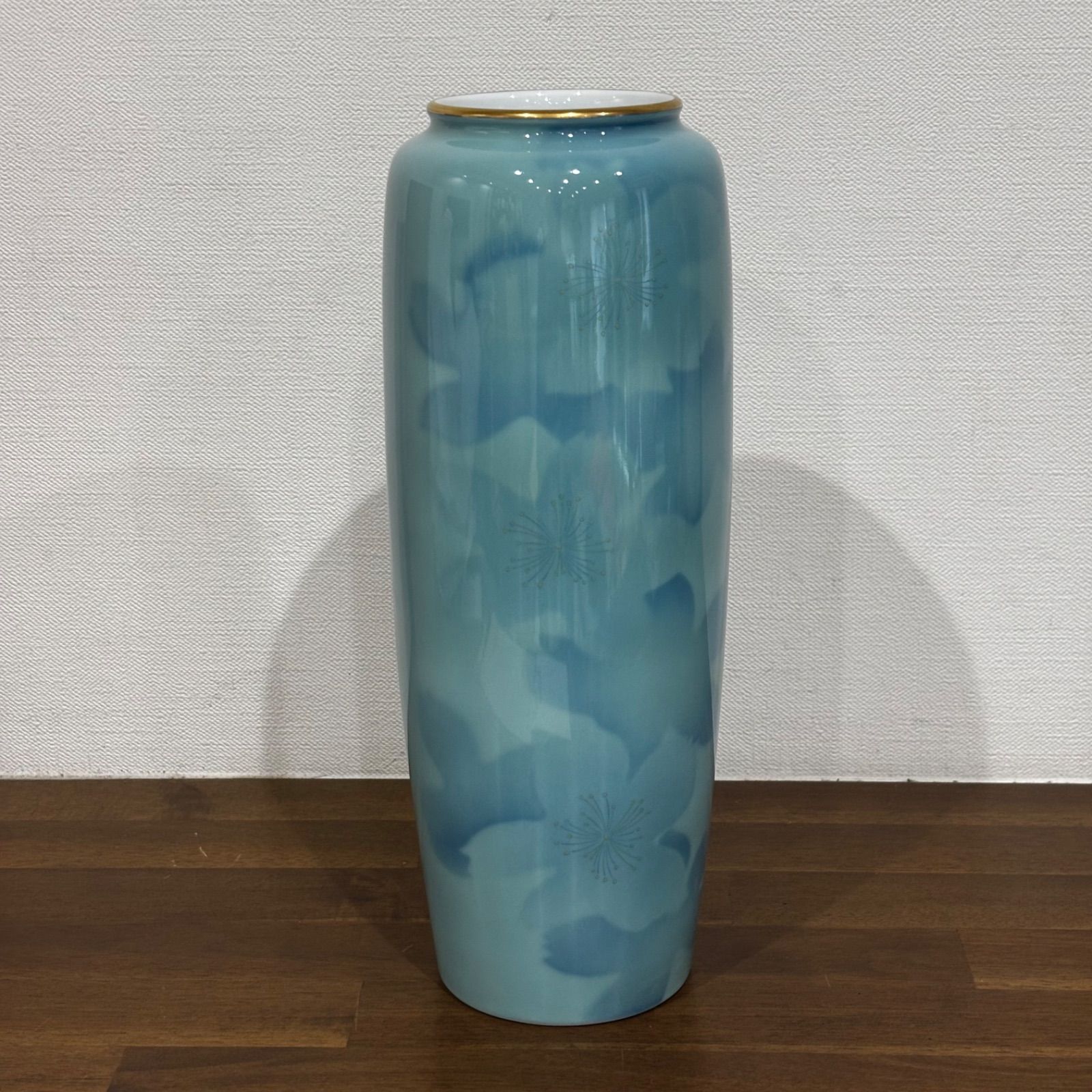 深川製磁 花器 花瓶 9号 色絵彩磁 ブルーフラワー 木箱付き 陶器 和風