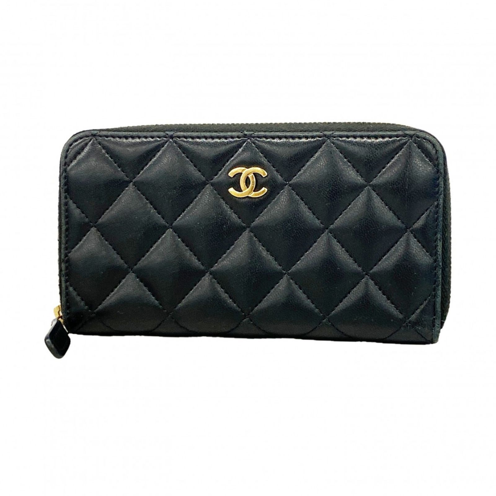 シャネル(Chanel) シャネル 財布 マトラッセ ラムスキン ブラック シャンパンレディース