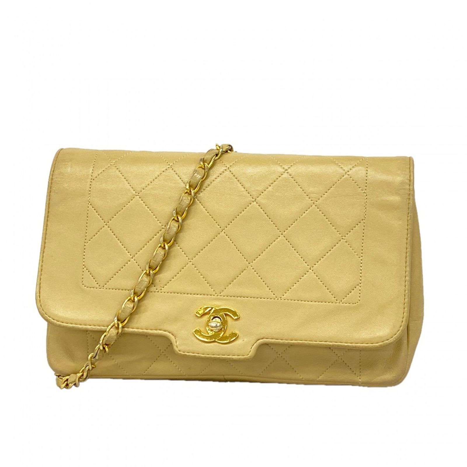 シャネル(Chanel) シャネル ショルダーバッグ ダイアナ チェーンショルダー ラムスキン ベージュ レディース