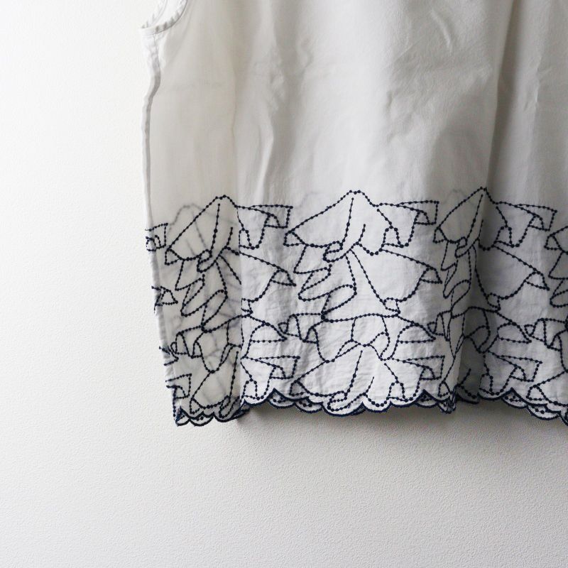 ◆ミナペルホネン◆mingling◆鳥柄フレンチスリーブブラウス◆半袖◆綿100 ミナペルホネン mina perhonen frill ブラウス 40＼ホワイト 刺繍