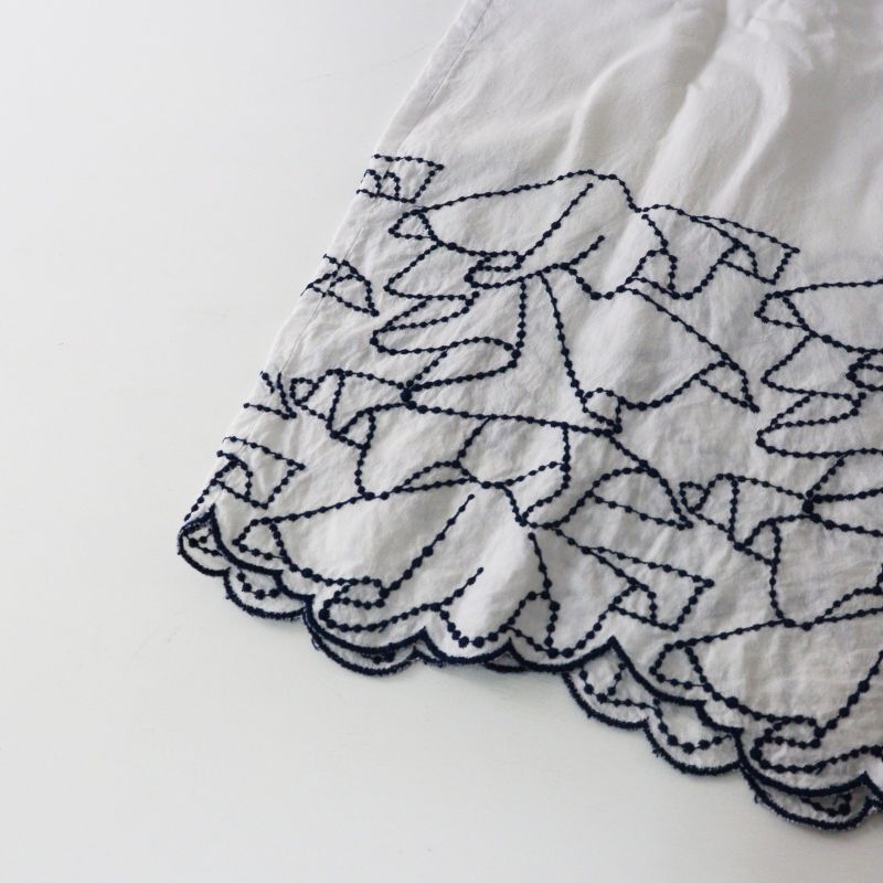 ミナペルホネン mina perhonen frill ブラウス 40＼ホワイト 刺繍 