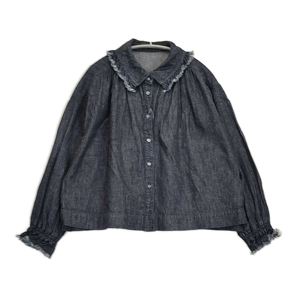 nest Robe コットンリネンダンガリートリミングフリルカラーブラウス