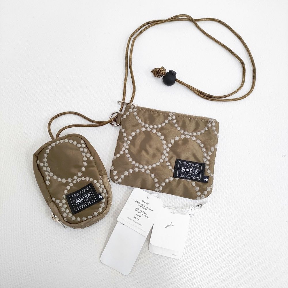mina perhonen/PORTER 美品 tambourine KEY CASE & COIN PURSE コインケース 刺繍 ポーチ キーケース 2024 ベージュ レディース ミナペルホネン/ポーター【中古】6-0704G♪