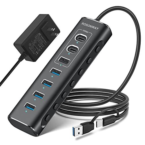 ROSONWAY USB ハブ10Gbps 7ポートUSB C 3.2x2 USB A 3.2x1 USB 3.0x4 2 in 1 ケーブル 付き アルミ製 USB HUB セルフパワーとバスパワー両用 12V 2A 電源 独立スイッチ付き a81b6387