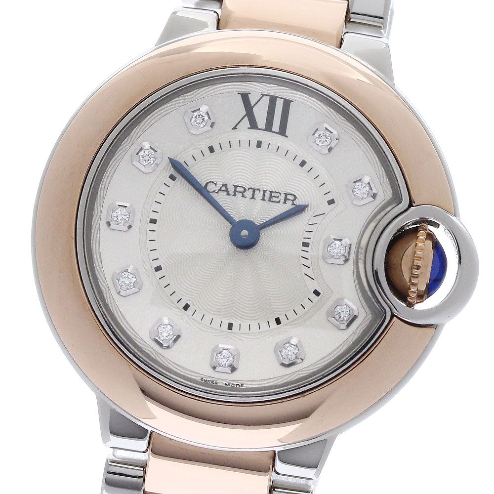 カルティエ CARTIER W3BB0005 バロンブルーSM 11Pダイヤ K18PG クォーツ レディース 美品 _971082