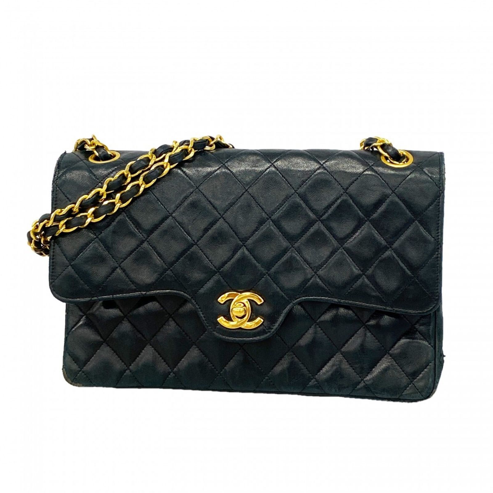 シャネル(Chanel) シャネル ショルダーバッグ マトラッセ Wフラップ Wチェーン ラムスキン ブラック レディース