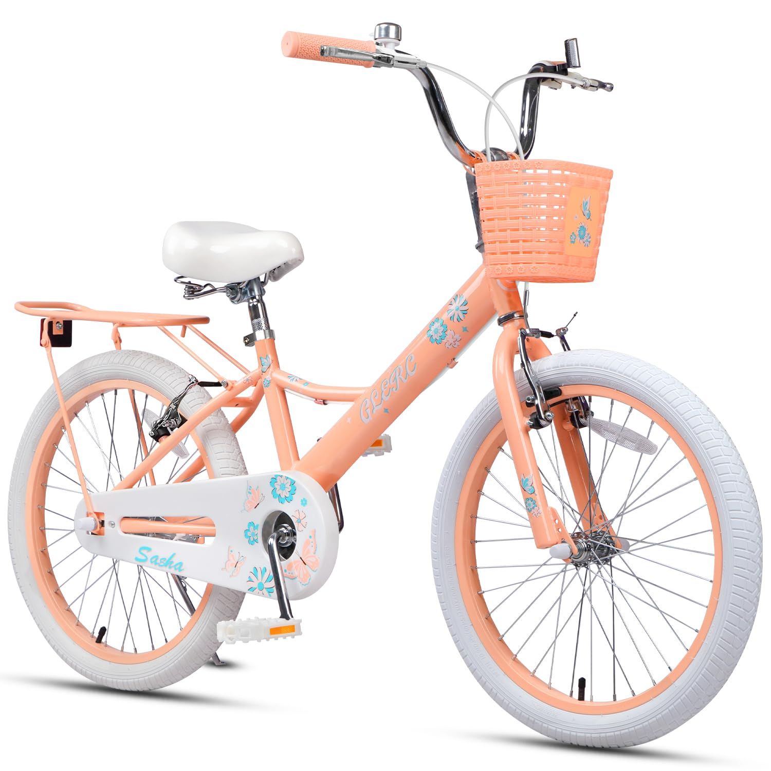 新商品 Sasha14/16/20インチ子供用自転車 可愛い蝶柄女の子人気 3歳～15歳 幼児小学生高学年通学練習街乗り 柔らかいサドル/前かご/キックスタンド/泥除け 多色展開