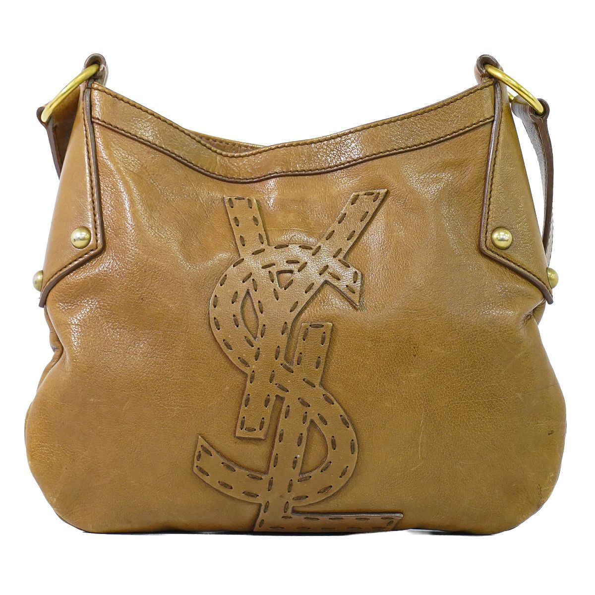 本物 イヴ サンローラン YVES SAINT LAURENT YSL リヴゴーシュ ステッチロゴ ショルダーバッグ レザー ブラウン バッグ 中古・