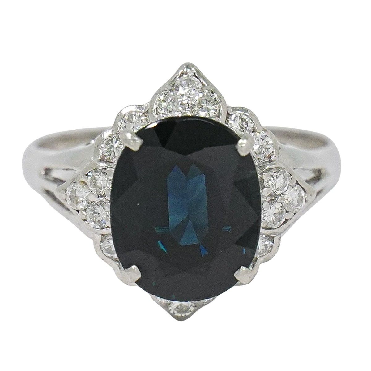 本物 サファイア 4.84ct ダイヤモンド 0.43ct Pt850 リング 指輪 17号 プラチナ ダークブルー アクセサリー ジュエリー 中古・