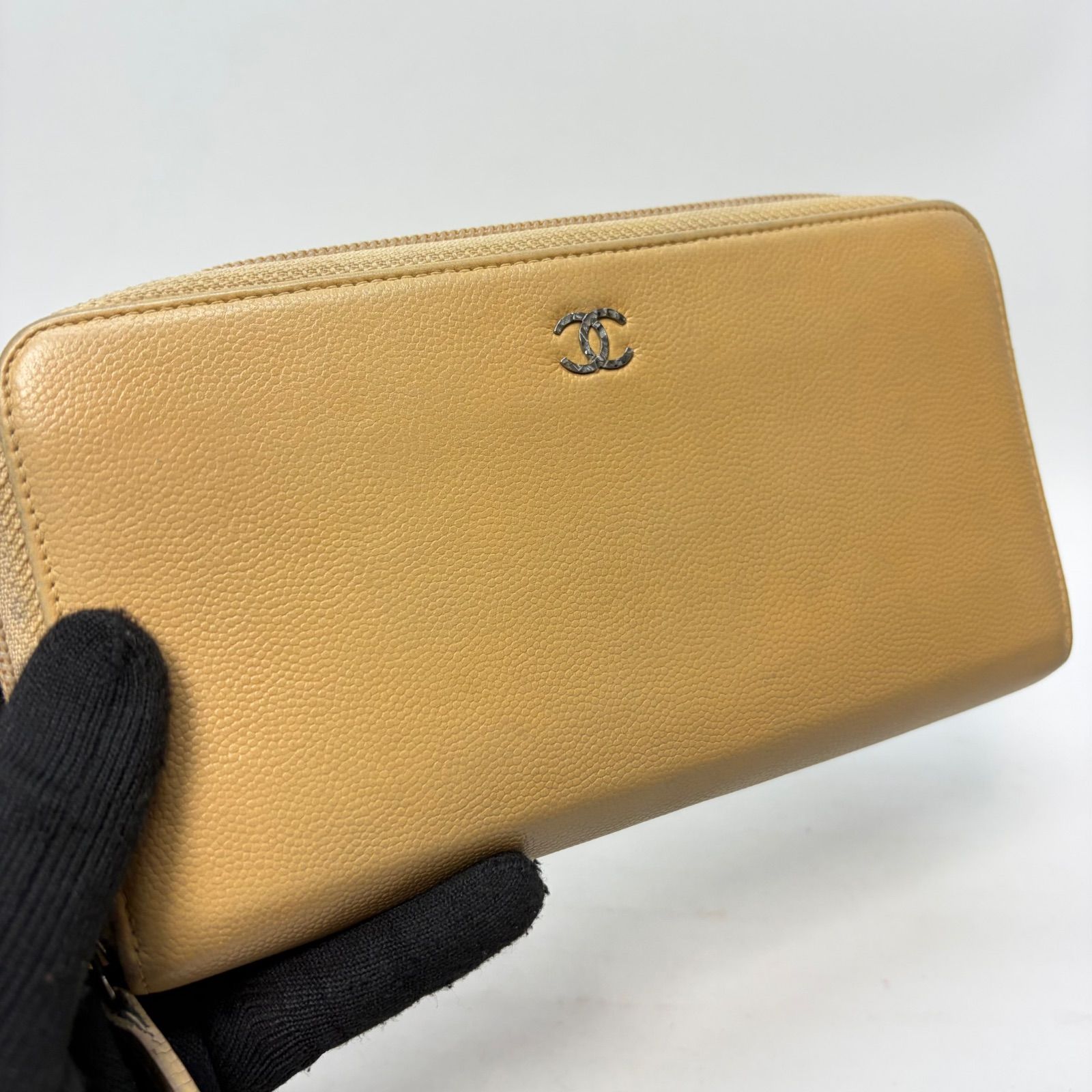 4753 CHANEL シャネル 長財布 キャビアスキン ココマーク ベージュ 