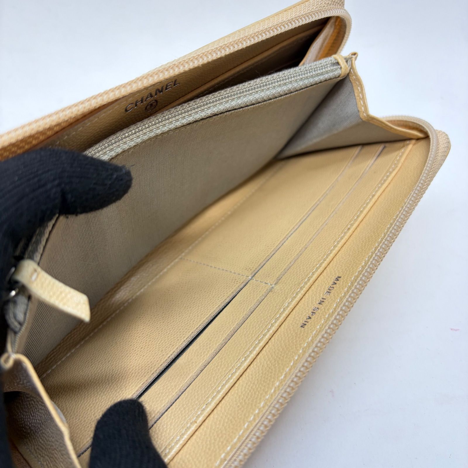 4753 CHANEL シャネル 長財布 キャビアスキン ココマーク ベージュ