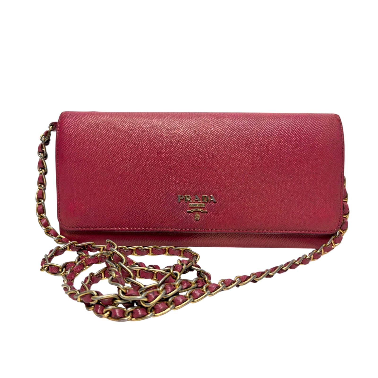 4809 PRADA プラダ 長財布 ピンク サフィアーノレザー チェーンウォレット