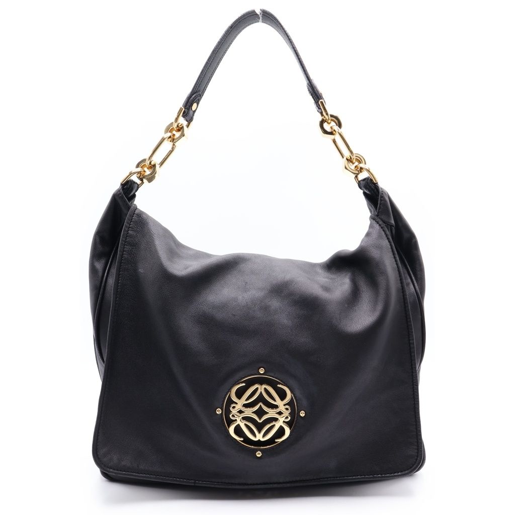 は*み様 ロエベ アナグラム レザー ショルダーバッグ ゴールド金具 LOEWE (ロエベ) マイア アナグラムロゴ プレート レザー ショルダー