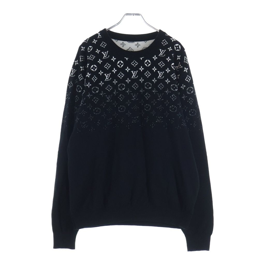 LOUIS VUITTON (ルイヴィトン) 24SS グラディエントモノグラム コットン クルーネック長袖ニットセーター ブラック RM241Q USO HQN42W