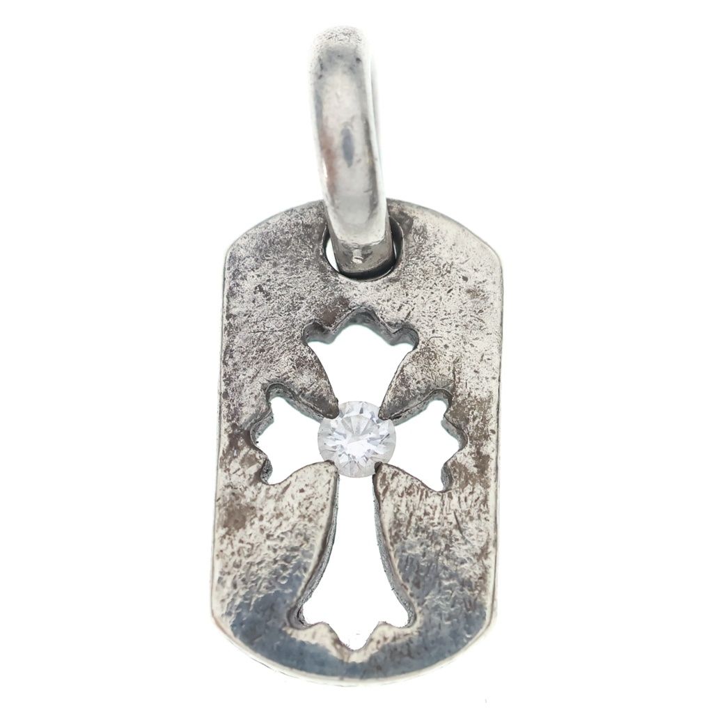 CHROME HEARTS (クロムハーツ) DT TNY CO CRS 1DIA タイニーカットアウトクロスドッグタグ 1ダイヤ チャーム ネックレストップ シルバー BCA410