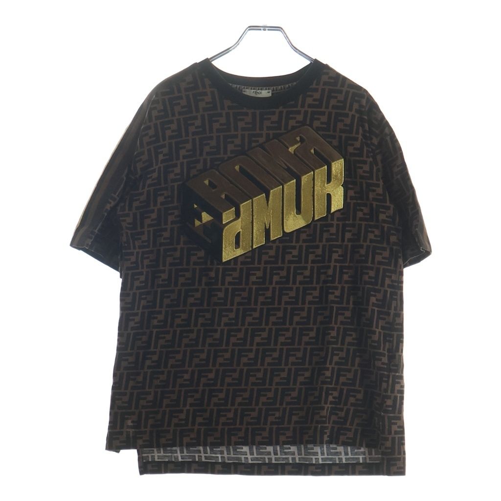 FENDI (フェンディ) ズッカ FFロゴ コットンTシャツ ブラウン×ブラック