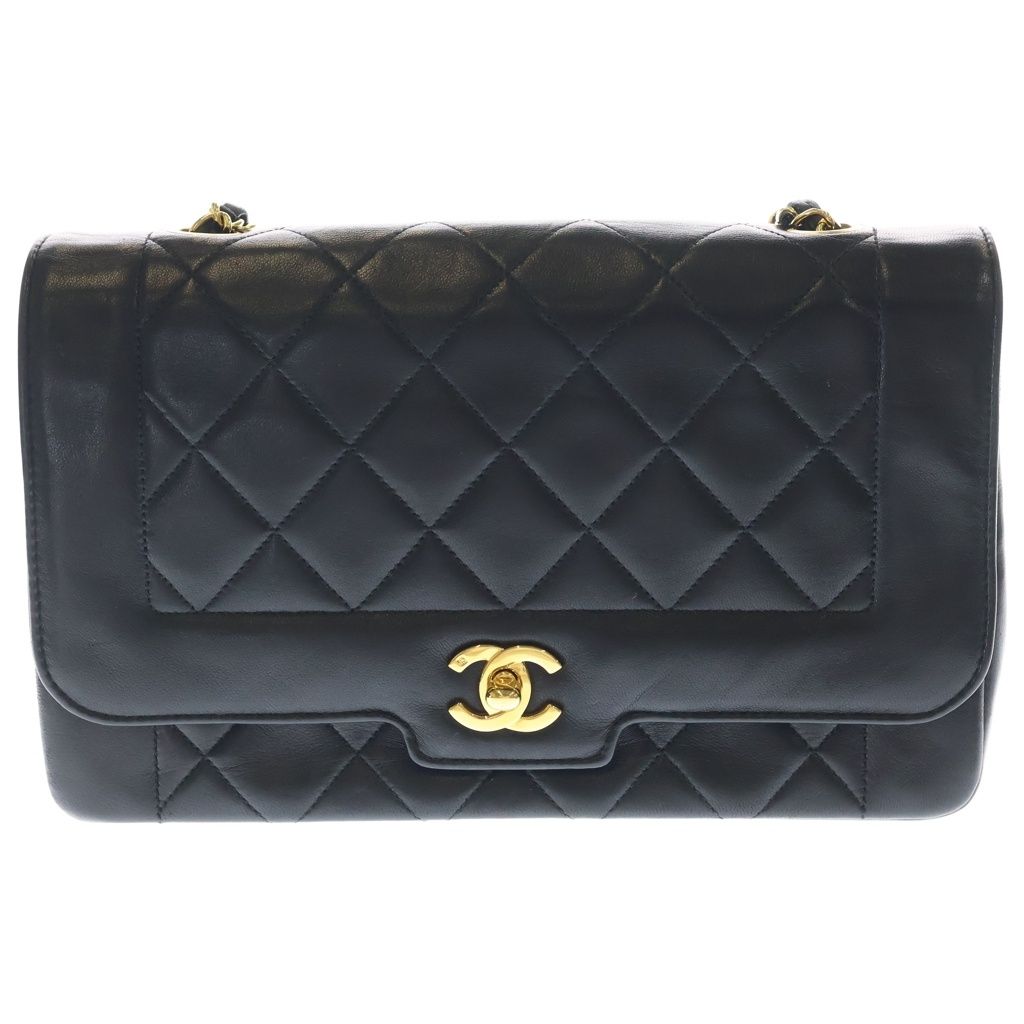 CHANEL (シャネル) ダイアナ25 チェーンショルダーバッグ ブラック ラムスキン 2番台 ゴールド金具