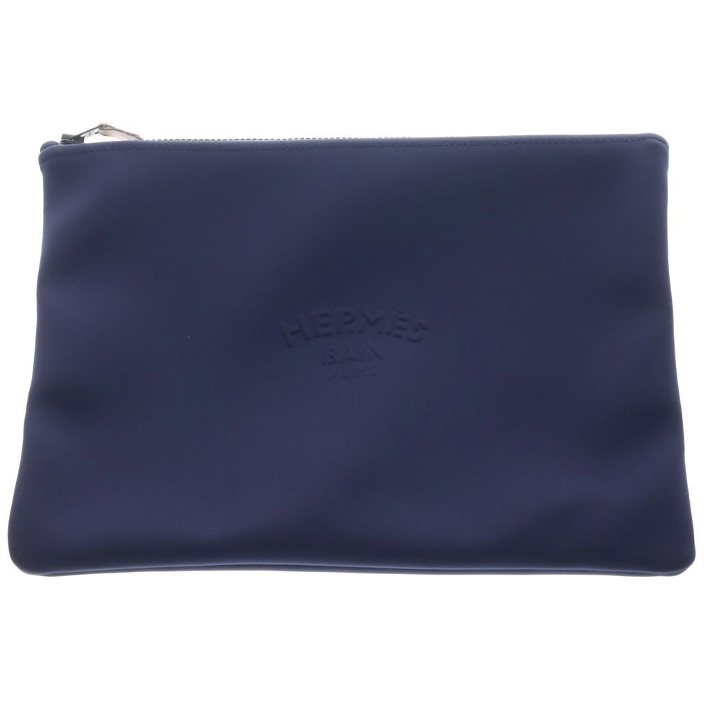 HERMES (エルメス) ネオバン MM フラットポーチ エンボスロゴ ハンドバッグ ネイビー