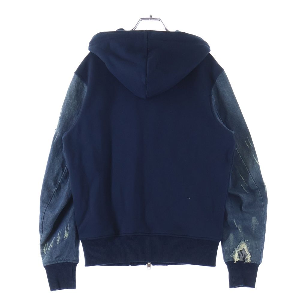 DIESEL ディーゼル デニム×コットン 切替 ダメージ フーデッド ジップパーカー アウター #S ネイビー/ブルー S-MIRR-NEW DIESEL (ディーゼル) デニム×コットン 切替 ダメージ フーデッド