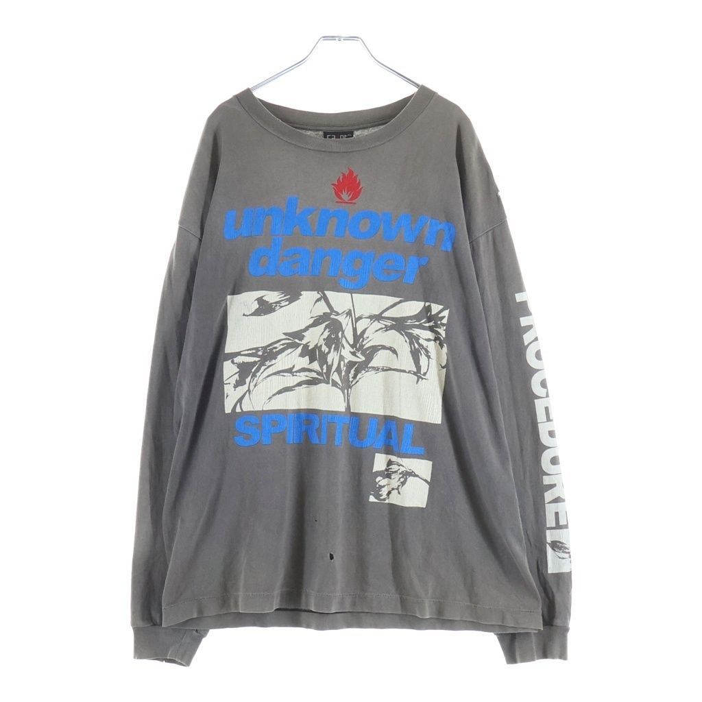 SAINT MICHAEL (セントマイケル) 23SS LS TEE UNKNOWN ヴィンテージ加工 グラフィックプリント クルーネック長袖Tシャツカットソー グレー SM-S23-0000-027