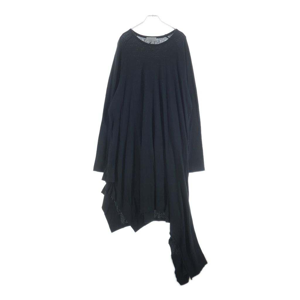 Yohji Yamamoto POUR HOMME (ヨウジヤマモト プールオム) 24SS BINDING RAGLAN ASYMMETRY T-SHIRT バインディング アシンメトリー ロング丈長袖Tシャツ カットソー ブラック HS-T73-382