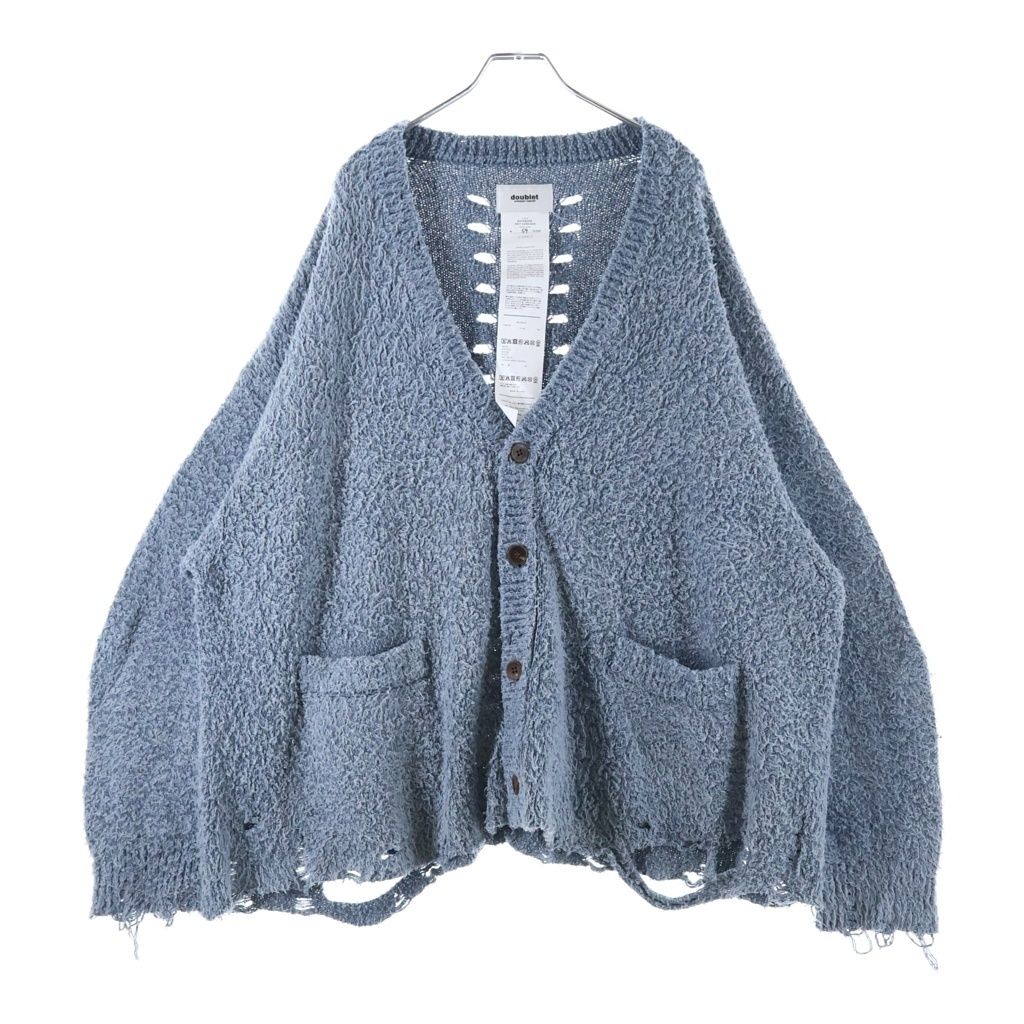 doublet ダブレット 25AW BACKBONE KNIT CARDIGAN バックボーン ダメージ加工 ニット カーディガン ブルー 25AW61KN204 doublet (ダブレット) 25AW BACKBONE KNIT CARDIGAN バックボーン