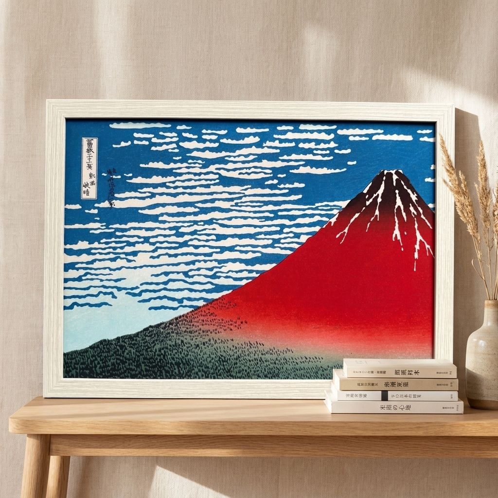葛飾北斎 冨嶽三十六景 第2景 凱風快晴 赤富士 A4額付き 浮世絵 複製画