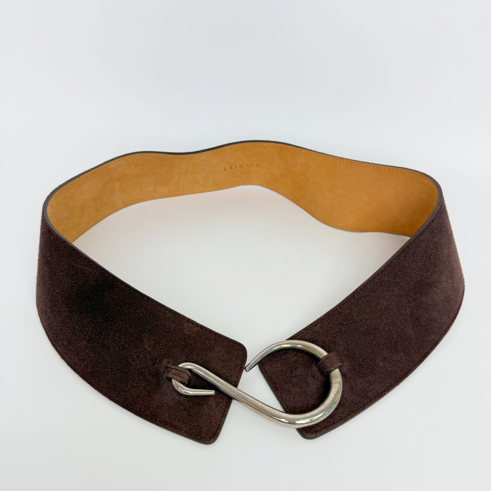 【中古】LOEWE ロエベ スエード ワイド フックバックル ベルト スエード / レザー ブラウン 金具シルバー ヴィンテージ レディース HIBUOCHI VINTAGE hboc260716a20