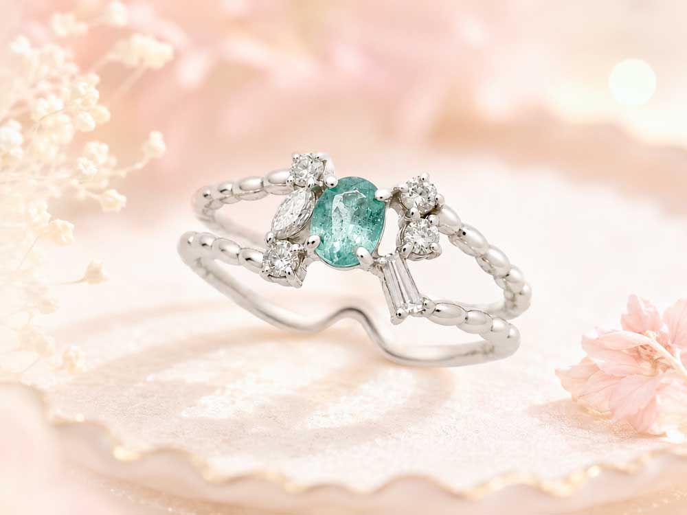 パライバトルマリン ダイヤモンドリング Pt900 2.84g 6号 Jewelry