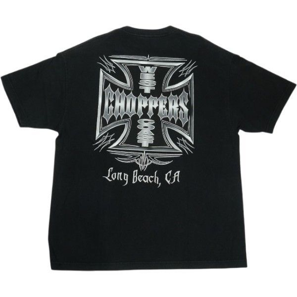 Size【XL】 VINTAGE ヴィンテージ West Coast Choppers ウェストコーストチョッパーズ Pinstripe Iron Cross Tee Tシャツ 黒 【中古品-良い】 30009652