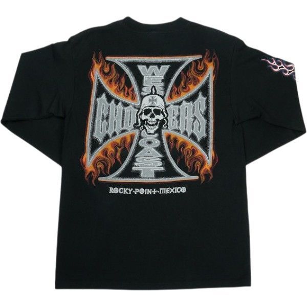 Size【M】 VINTAGE ヴィンテージ West Coast Choppers ウェストコーストチョッパーズ Bootleg Skull Helmet Cross LS Tee ロンT 黒 【中古品-ほぼ新品】 30006846