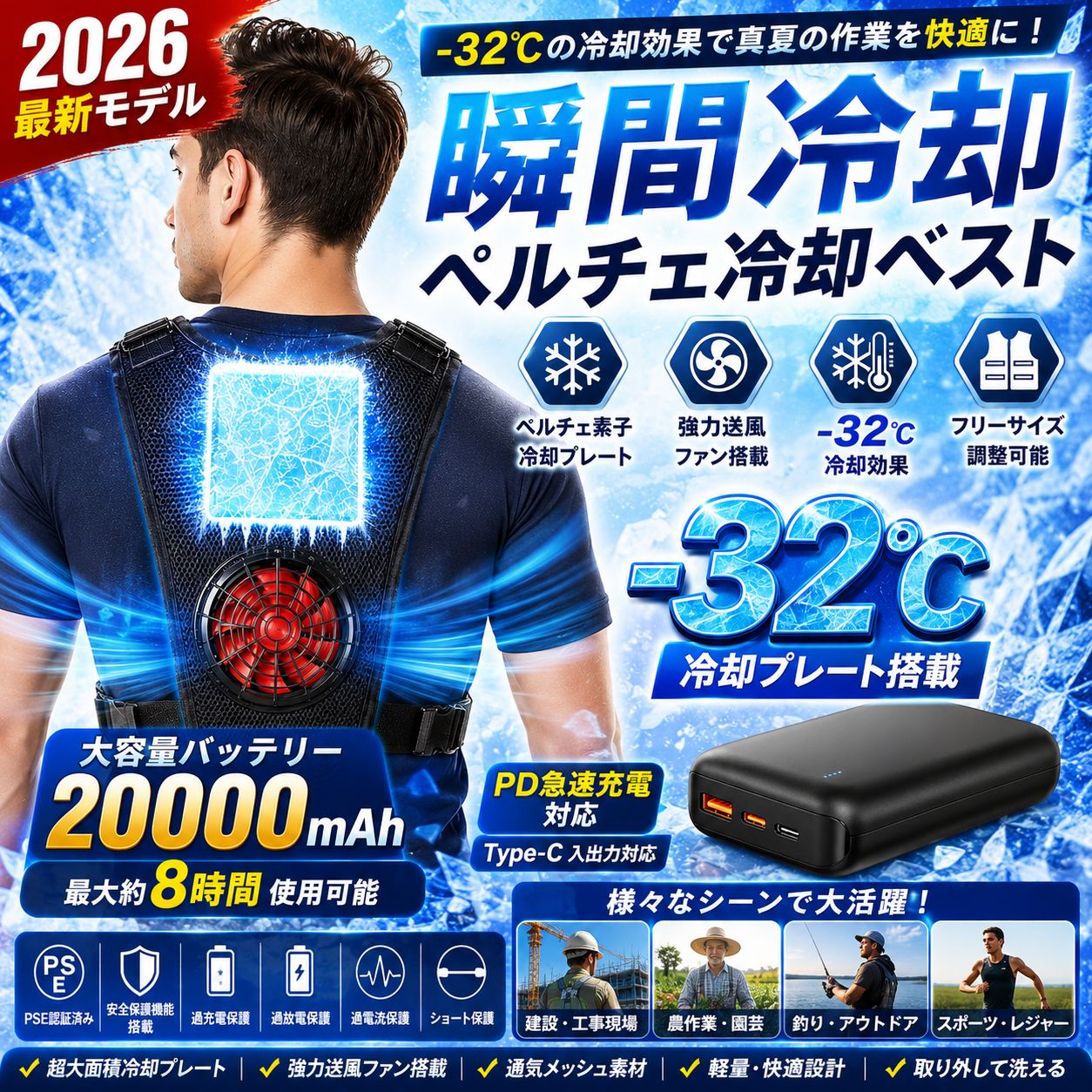 ペルチェ ベスト【究極の冷却! 最新arcTECペルチェ素子×爆風】-33.8℃ 未開封発送 ペルチェ ベスト【究極の冷却! 最新arcTECペルチェ素子