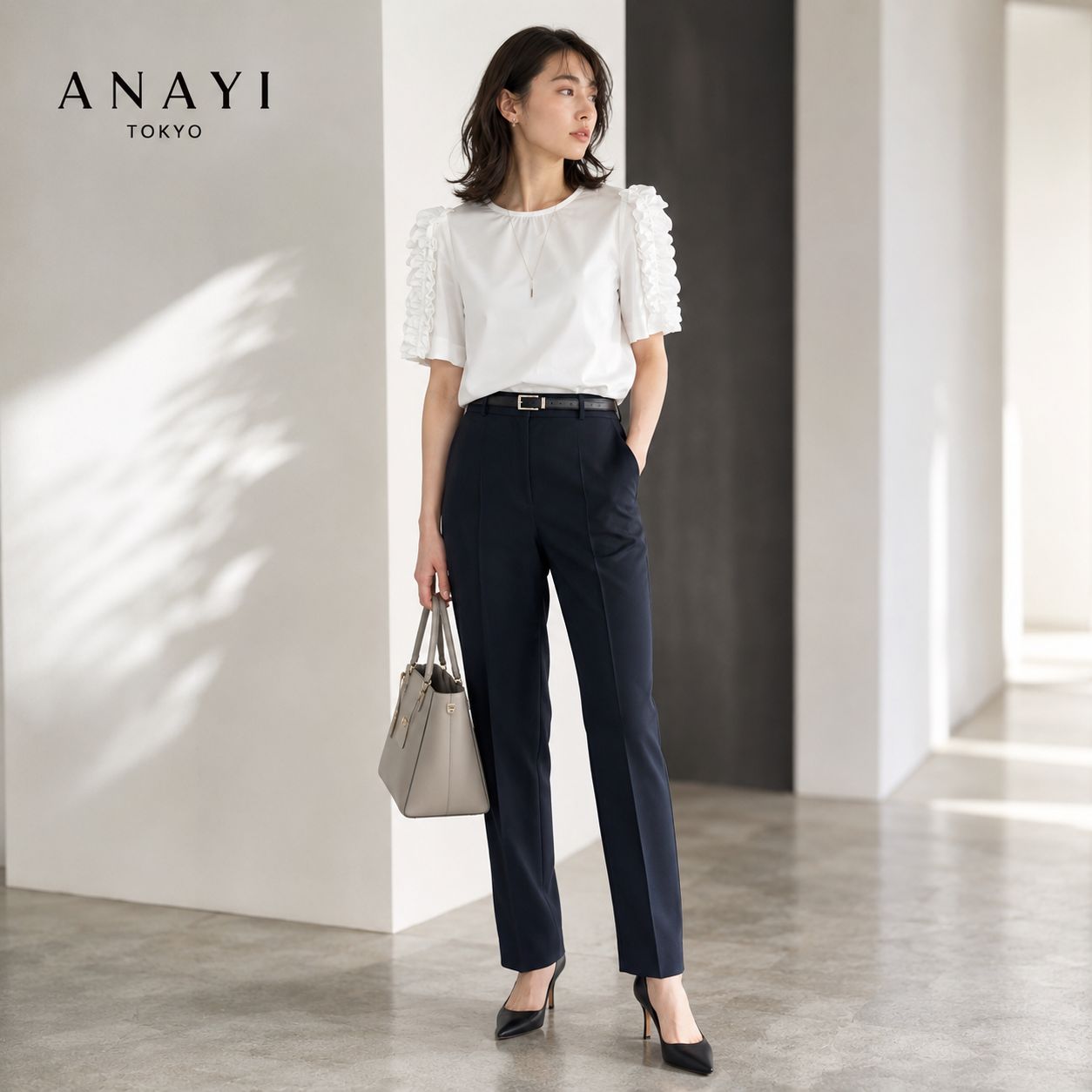 23年商品 / 新品同様 】ANAYI / トリアセコットン袖フリルブラウス 38 