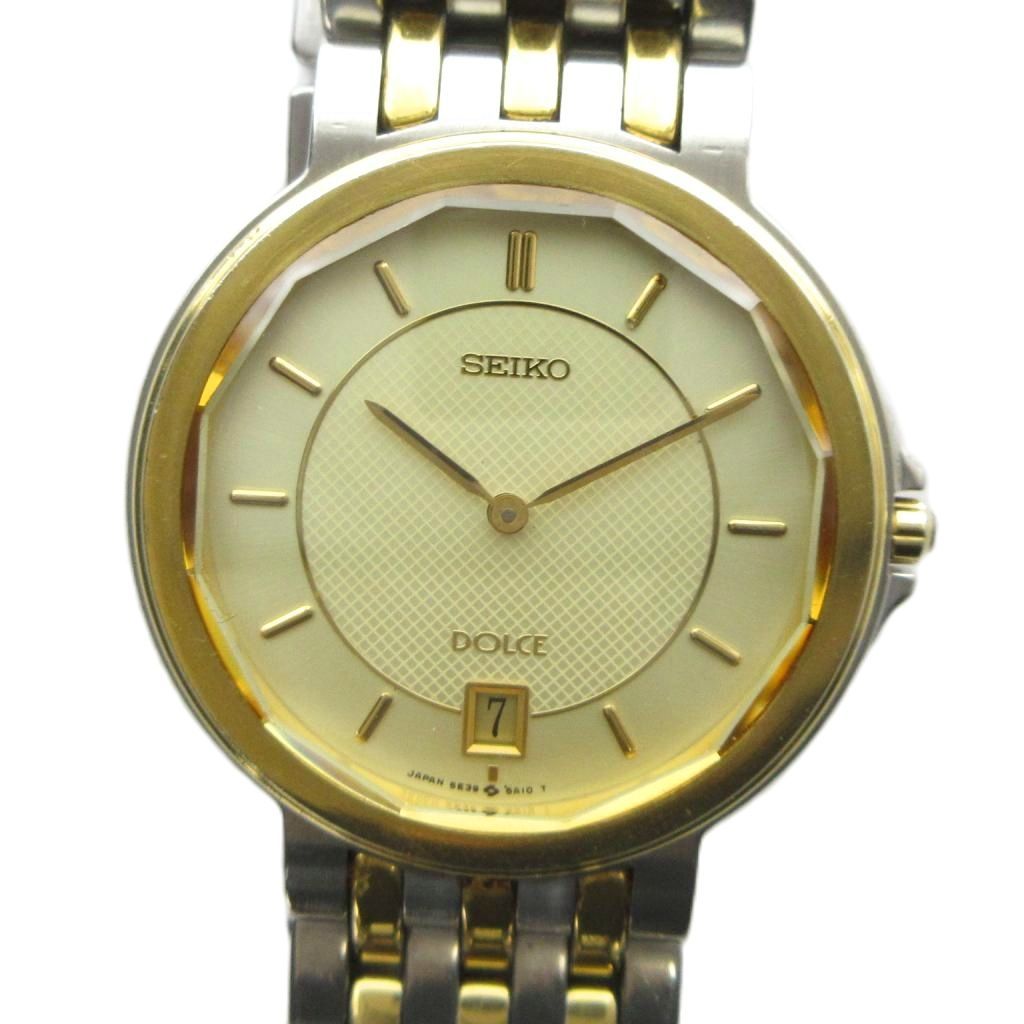 セイコー SEIKO 5E39-5A00 DOLCE ドルチェ 腕時計 ウォッチ クォーツ ロゴ カレンダー付き ゴールド色 シルバー色 ■GY11 /MQ