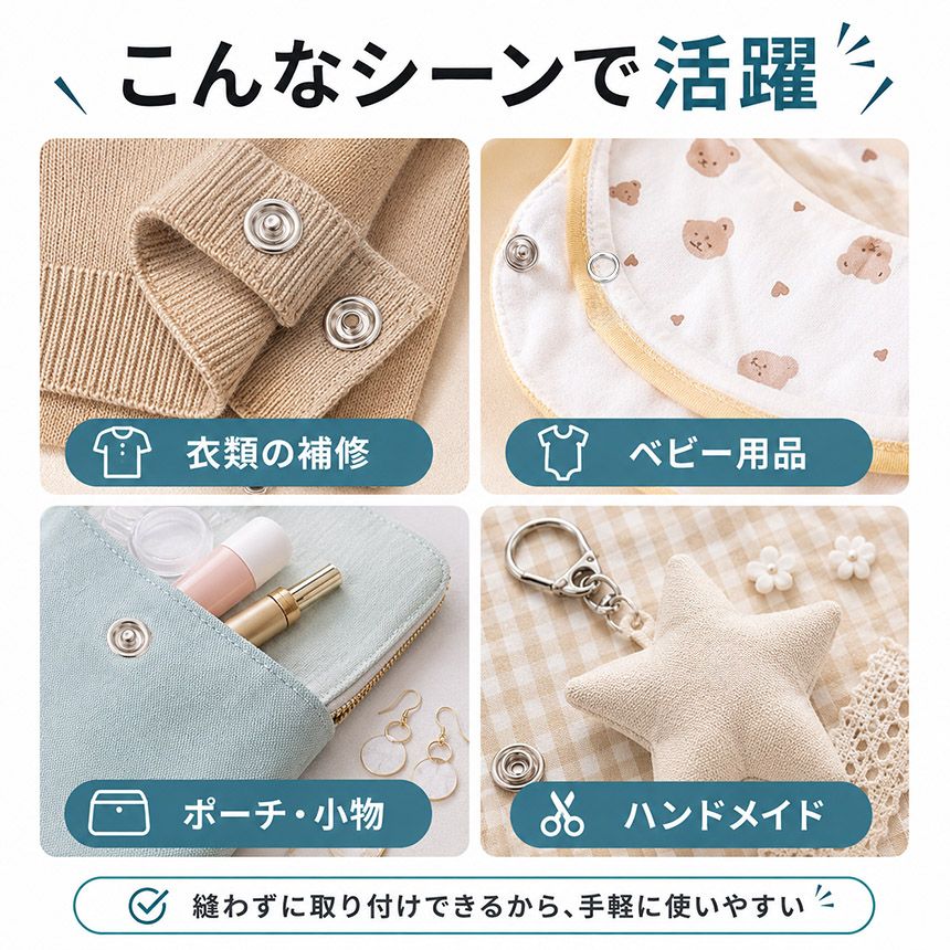 スナップボタン 取付工具セット 100組 9.5mm プライヤー付き 収納
