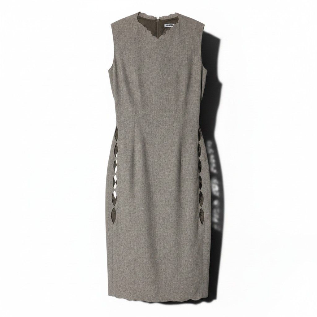 11g18 JIL SANDER ジルサンダー ノースリーブ カットワークワンピース カシミヤ100％ 切りっぱなし加工 サイズ34 ベージュ レディースu02t