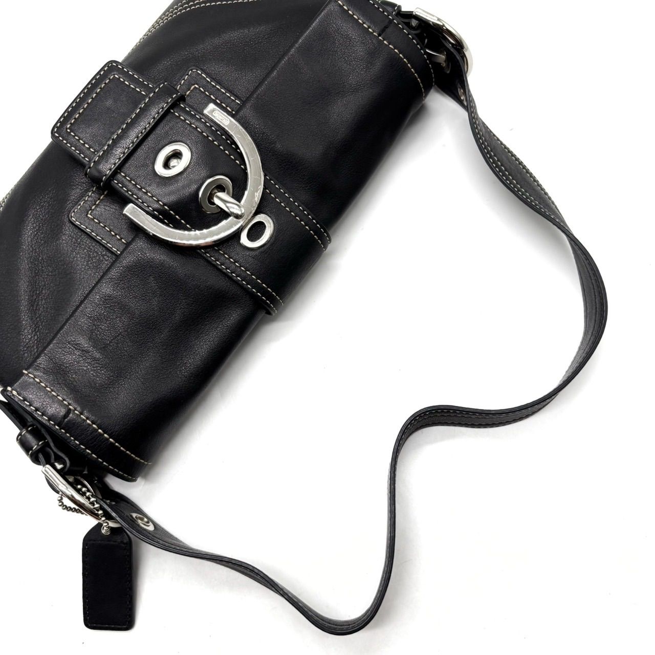 【良品】coach y2k soho leather handbag shoulder belt silverparts black unisex コーチ ハンドバッグ