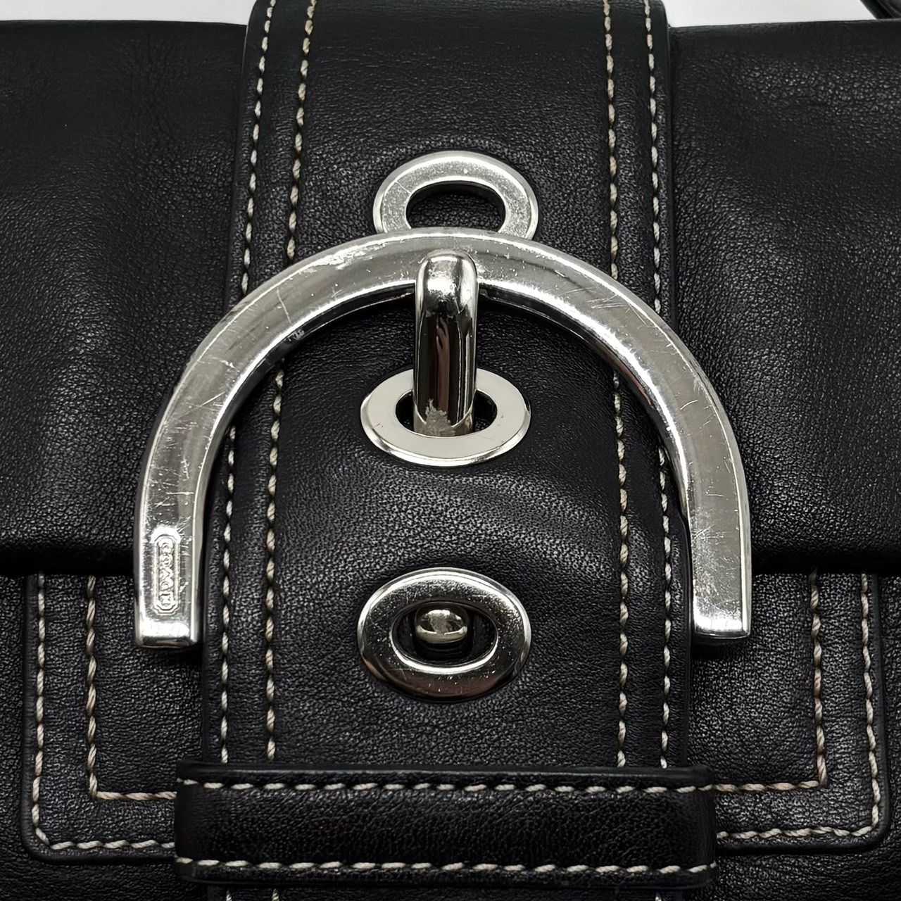 【良品】coach y2k soho leather handbag shoulder belt silverparts black unisex コーチ ハンドバッグ
