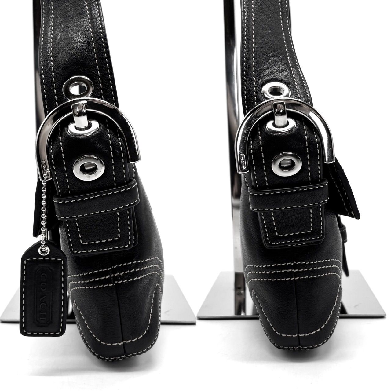 【良品】coach y2k soho leather handbag shoulder belt silverparts black unisex コーチ ハンドバッグ