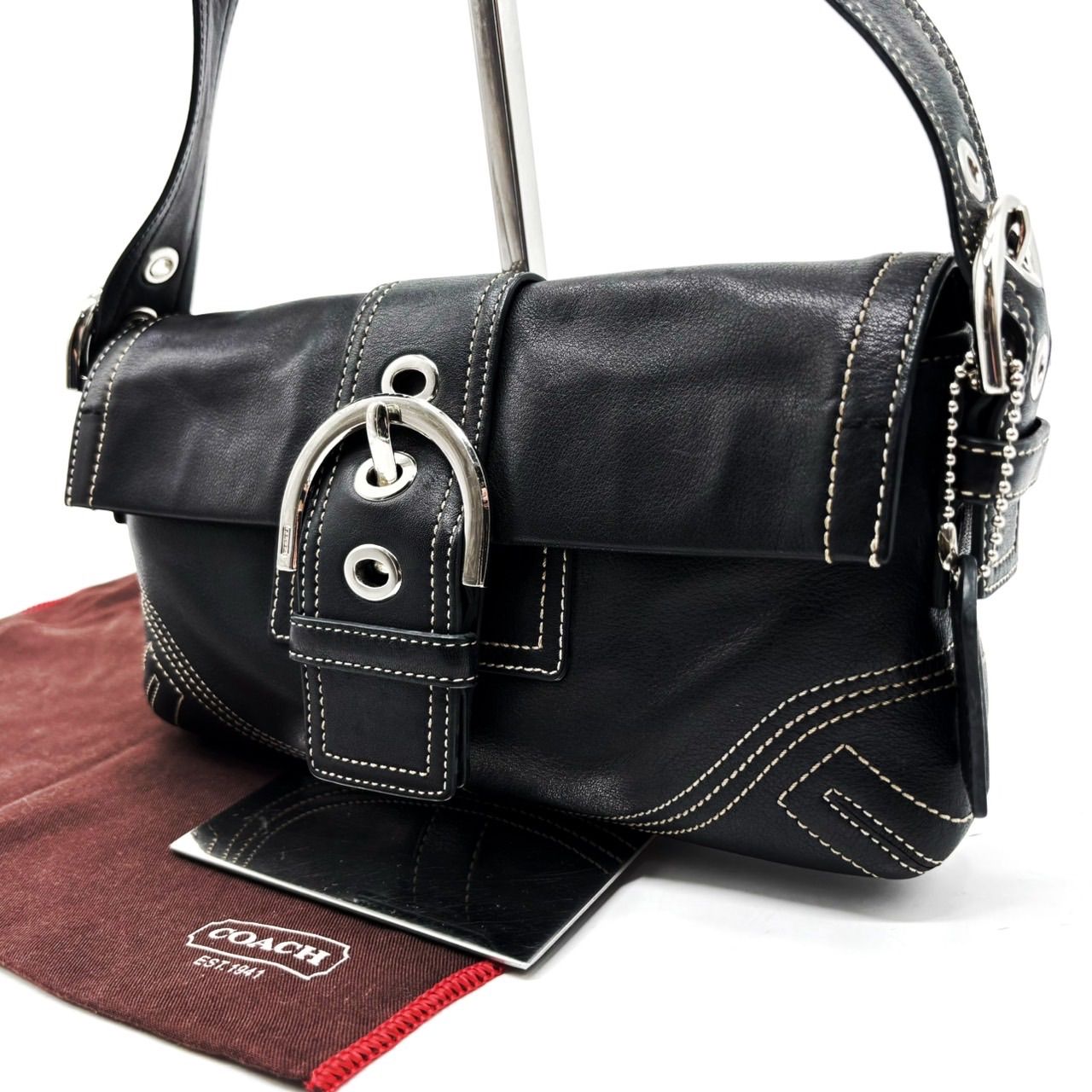 【良品】coach y2k soho leather handbag shoulder belt silverparts black unisex コーチ ハンドバッグ