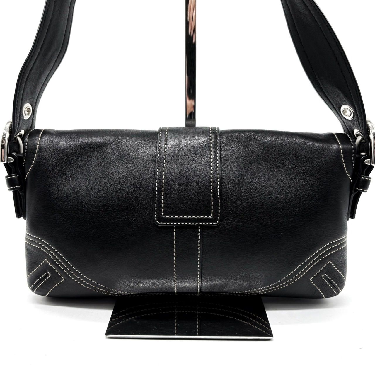 【良品】coach y2k soho leather handbag shoulder belt silverparts black unisex コーチ ハンドバッグ